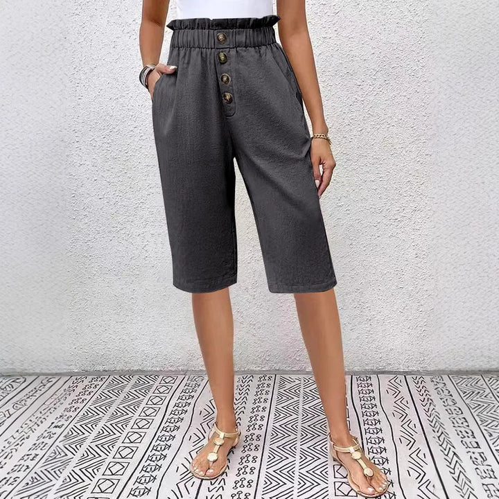 Éloane - Bermuda Boutonné Lin-Coton