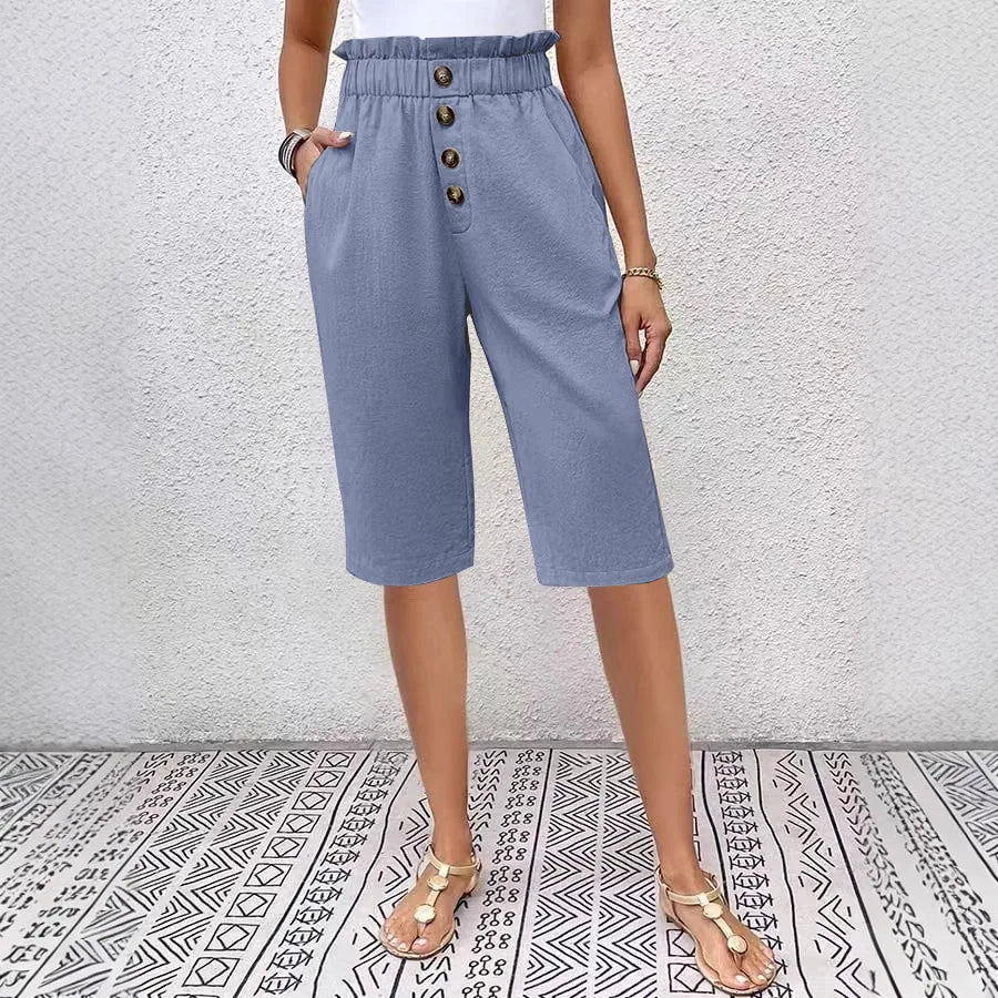 Éloane - Bermuda Boutonné Lin-Coton